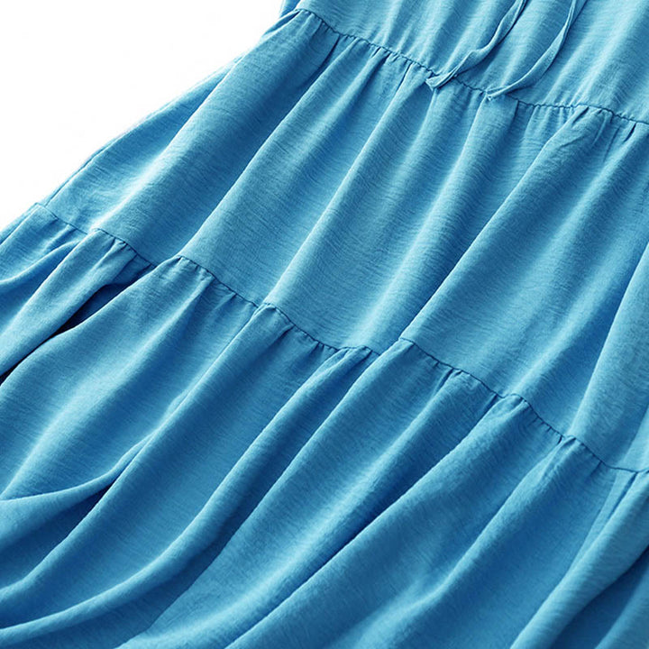 Buddha Stones Casual Plain Handmade Lace-up Midi Dress Cotton Linen Sukienka bez rękawów z kieszeniami - image 8