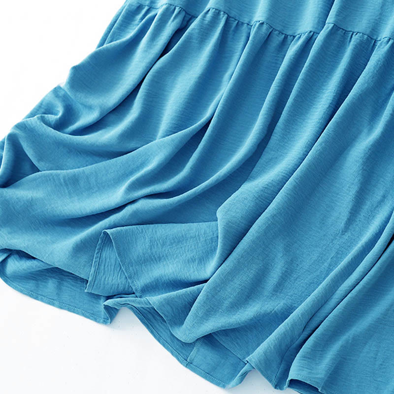 Buddha Stones Casual Plain Handmade Lace-up Midi Dress Cotton Linen Sukienka bez rękawów z kieszeniami - image 6