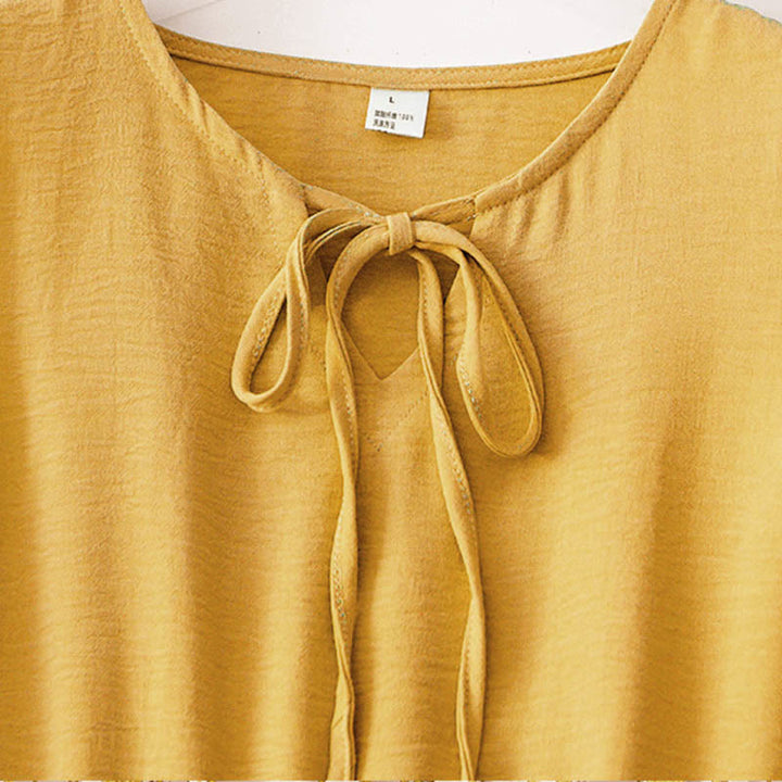 Buddha Stones Casual Plain Handmade Lace-up Midi Dress Cotton Linen Sukienka bez rękawów z kieszeniami - image 14