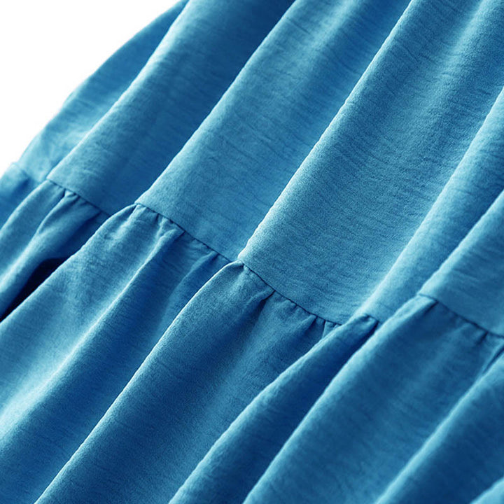 Buddha Stones Casual Plain Handmade Lace-up Midi Dress Cotton Linen Sukienka bez rękawów z kieszeniami - image 4