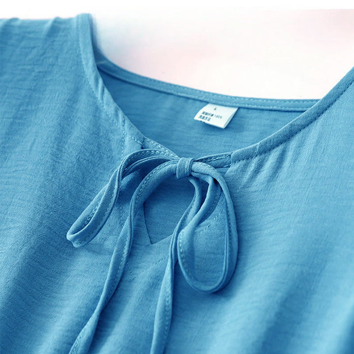 Buddha Stones Casual Plain Handmade Lace-up Midi Dress Cotton Linen Sukienka bez rękawów z kieszeniami - image 2