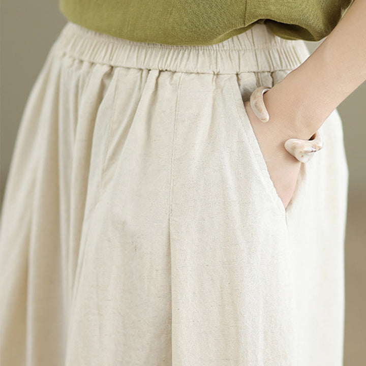 Buddha Stones Commute Proste Koronkowe Wzory 7-8 Długość Damskie Szerokie Nogawki Spodnie Bawełniane Lniane Z Kieszeniami - image 7