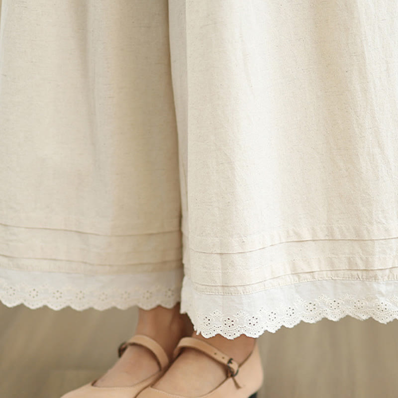 Buddha Stones Commute Proste Koronkowe Wzory 7-8 Długość Damskie Szerokie Nogawki Spodnie Bawełniane Lniane Z Kieszeniami - image 10