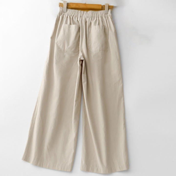 Buddha Stones Spring Commute Jednokolorowe damskie spodnie z wysokim stanem i szerokimi nogawkami z bawełny i lnu z kieszeniami