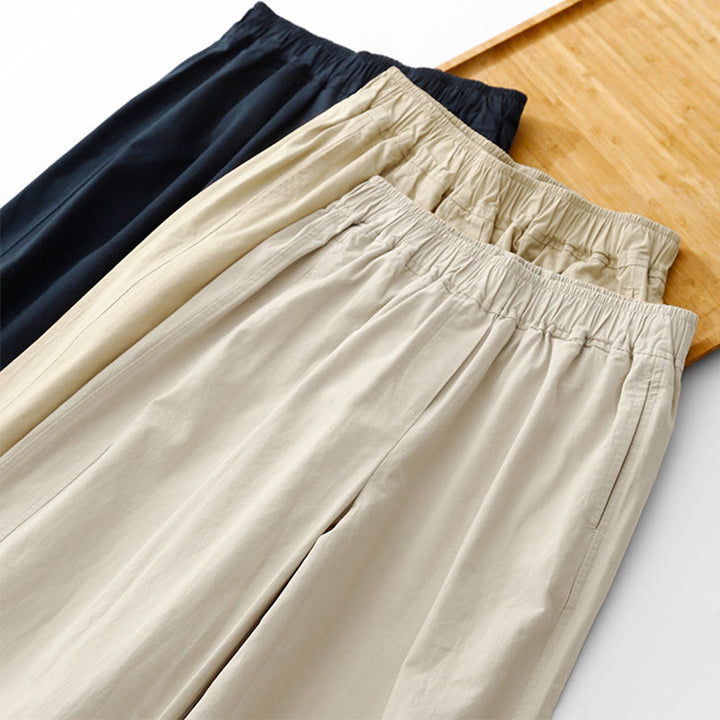 Buddha Stones Spring Commute Jednokolorowe damskie spodnie z wysokim stanem i szerokimi nogawkami z bawełny i lnu z kieszeniami - image 26