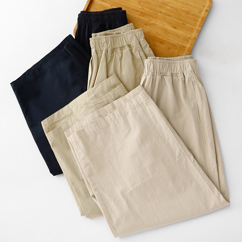 Buddha Stones Spring Commute Jednokolorowe damskie spodnie z wysokim stanem i szerokimi nogawkami z bawełny i lnu z kieszeniami - image 24