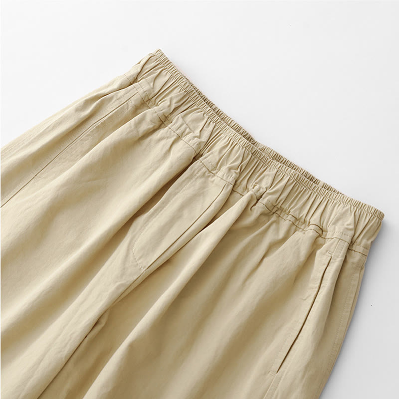 Buddha Stones Spring Commute Jednokolorowe damskie spodnie z wysokim stanem i szerokimi nogawkami z bawełny i lnu z kieszeniami