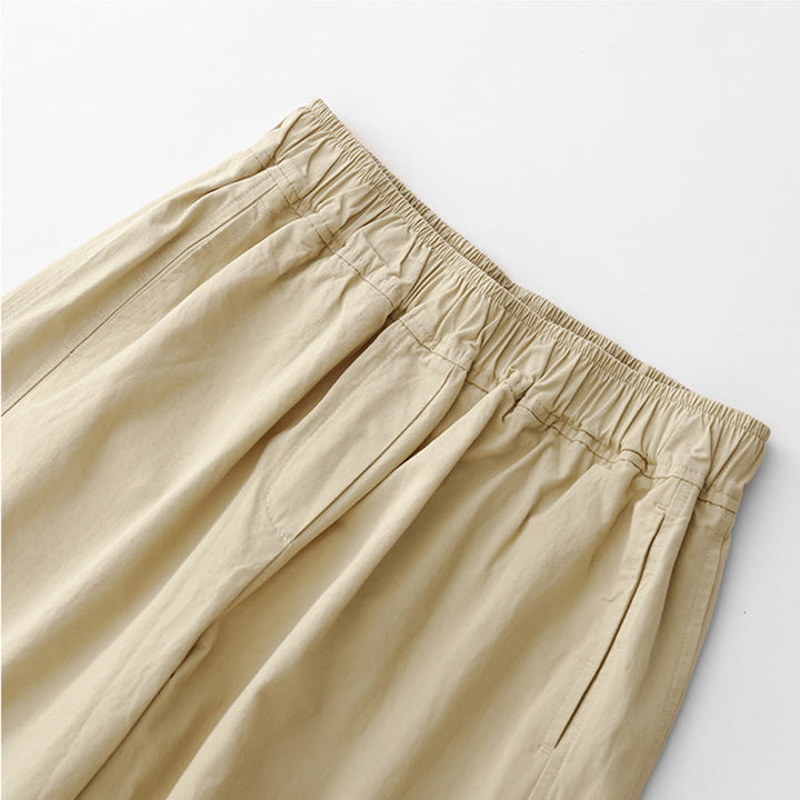 Buddha Stones Spring Commute Jednokolorowe damskie spodnie z wysokim stanem i szerokimi nogawkami z bawełny i lnu z kieszeniami