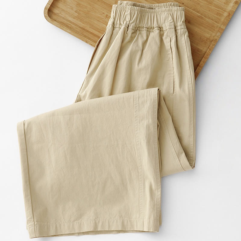 Buddha Stones Spring Commute Jednokolorowe damskie spodnie z wysokim stanem i szerokimi nogawkami z bawełny i lnu z kieszeniami - image 17