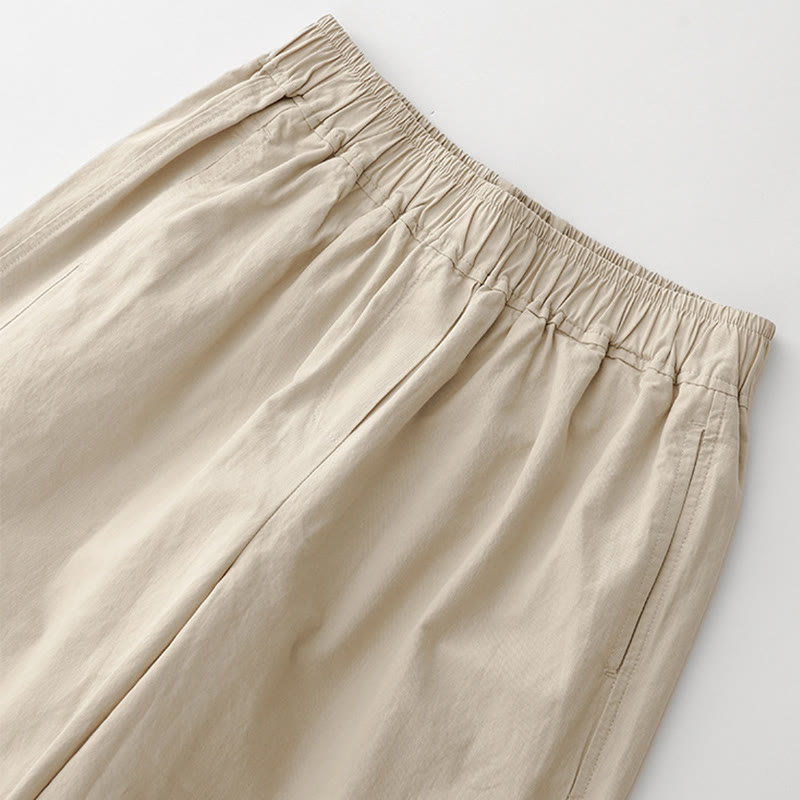 Buddha Stones Spring Commute Jednokolorowe damskie spodnie z wysokim stanem i szerokimi nogawkami z bawełny i lnu z kieszeniami - image 3