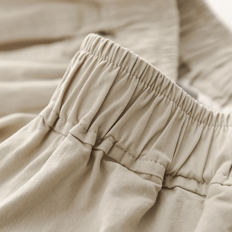 Buddha Stones Spring Commute Jednokolorowe damskie spodnie z wysokim stanem i szerokimi nogawkami z bawełny i lnu z kieszeniami