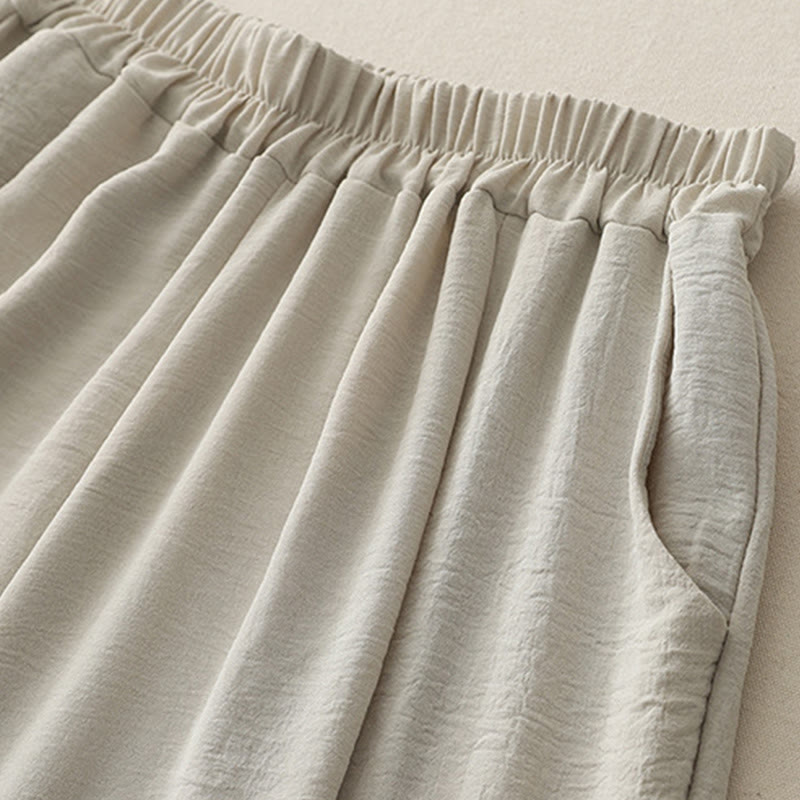 Buddha Stones Commute Casual Plain Frog-Button Design Damskie Haremowe Spodnie Bawełniane Lniane 7-8 Długość Z Kieszeniami - image 4