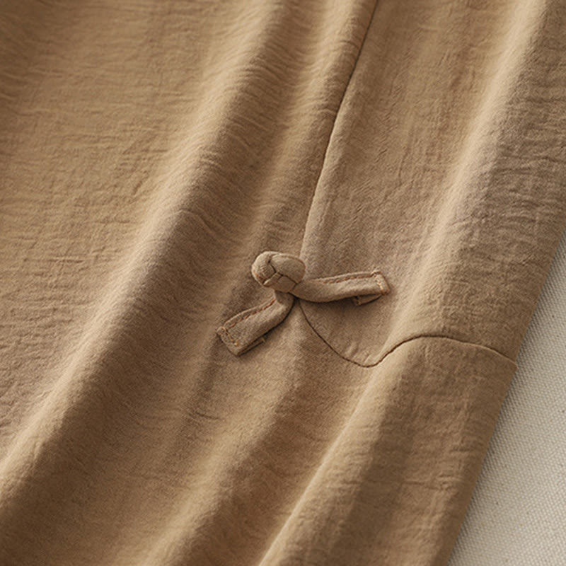 Buddha Stones Commute Casual Plain Frog-Button Design Damskie Haremowe Spodnie Bawełniane Lniane 7-8 Długość Z Kieszeniami - image 17