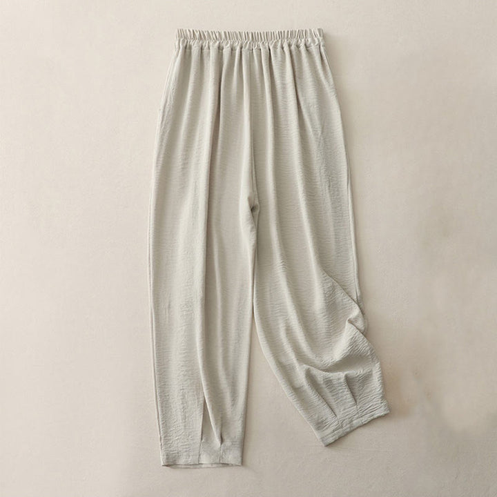 Buddha Stones Commute Casual Plain Frog-Button Design Damskie Haremowe Spodnie Bawełniane Lniane 7-8 Długość Z Kieszeniami - image 1