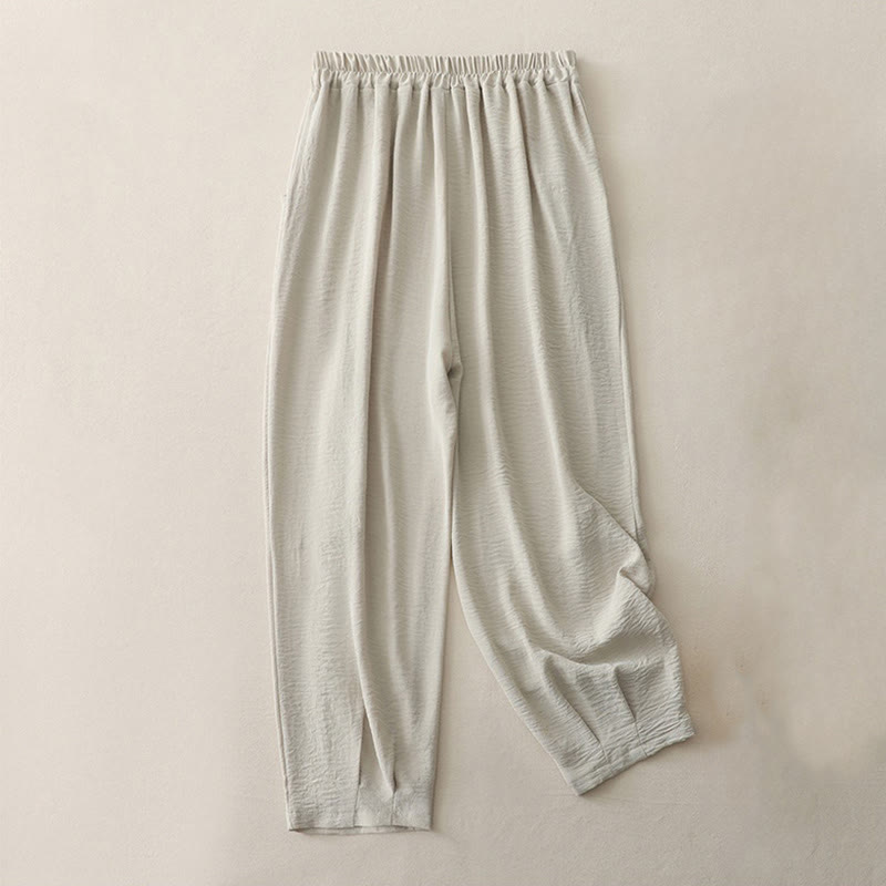 Buddha Stones Commute Casual Plain Frog-Button Design Damskie Haremowe Spodnie Bawełniane Lniane 7-8 Długość Z Kieszeniami - image 1