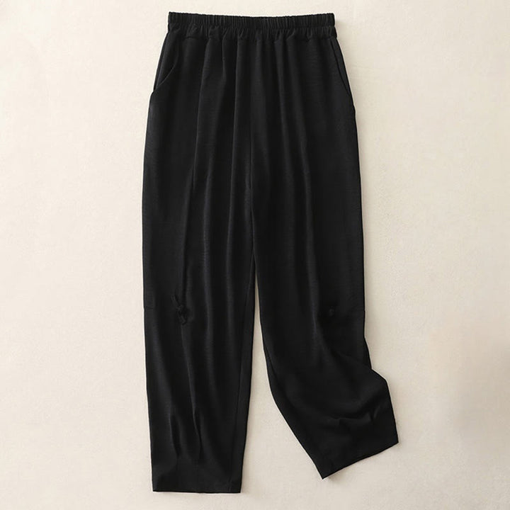 Buddha Stones Commute Casual Plain Frog-Button Design Damskie Haremowe Spodnie Bawełniane Lniane 7-8 Długość Z Kieszeniami - Czarny - US8-10，UK/AU12-14，EU40-42 (2XL) - image 9