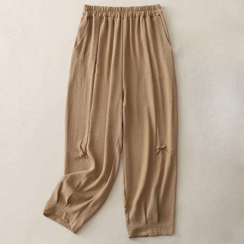 Buddha Stones Commute Casual Plain Frog-Button Design Damskie Haremowe Spodnie Bawełniane Lniane 7-8 Długość Z Kieszeniami - Peru - US8-10，UK/AU12-14，EU40-42 (2XL) - image 14