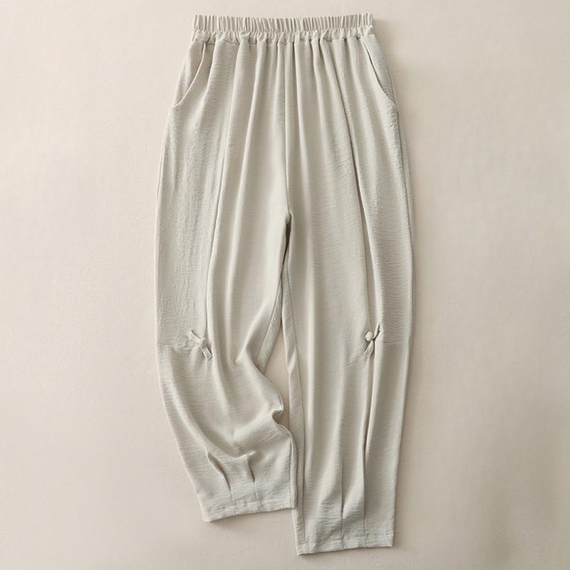 Buddha Stones Commute Casual Plain Frog-Button Design Damskie Haremowe Spodnie Bawełniane Lniane 7-8 Długość Z Kieszeniami - Bielizna - US8-10，UK/AU12-14，EU40-42 (2XL) - image 0