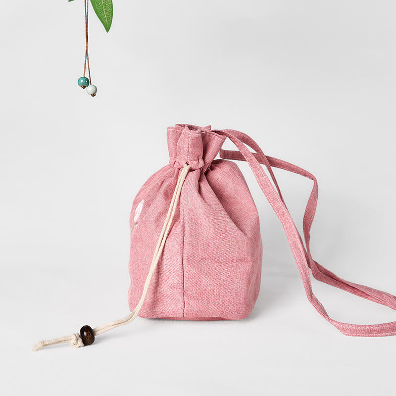 Buddha Stones haftowana jasnoróżowa lotosowa bawełniana lniana torba typu crossbody na ramię