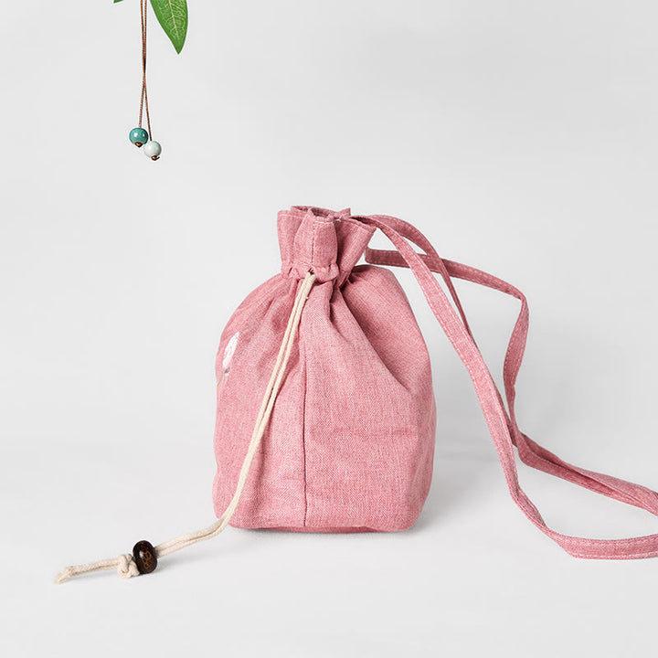 Buddha Stones haftowana jasnoróżowa lotosowa bawełniana lniana torba typu crossbody na ramię