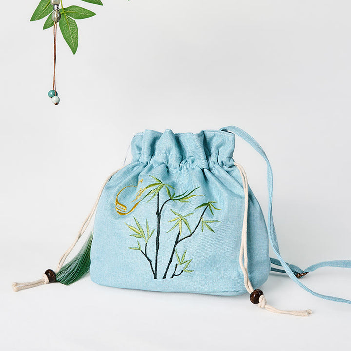 Buddha Stones haftowana zielona bambusowa bawełniana lniana torba typu crossbody torba na ramię
