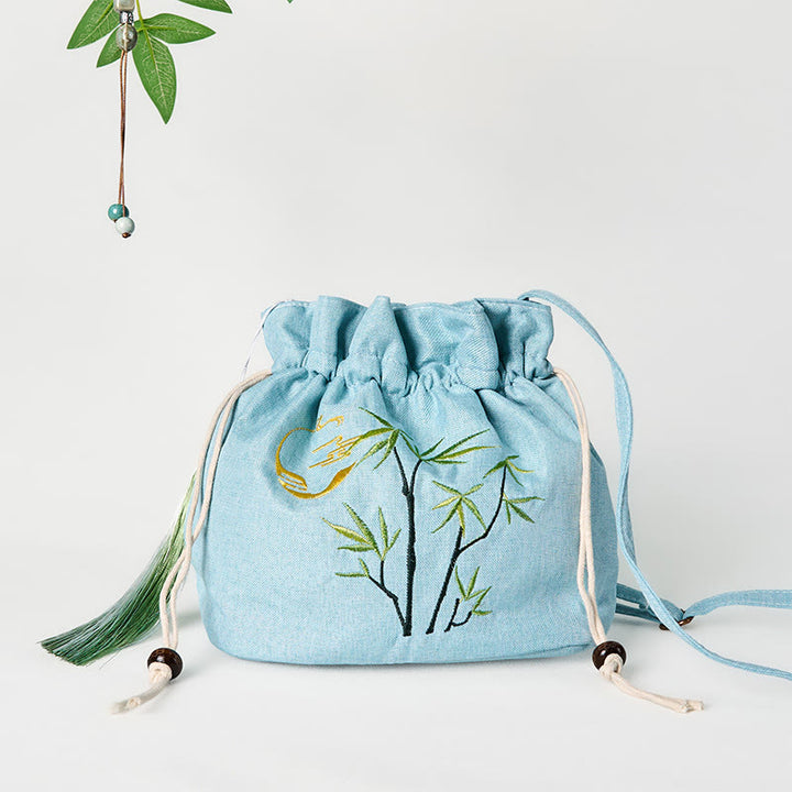 Buddha Stones haftowana zielona bambusowa bawełniana lniana torba typu crossbody torba na ramię