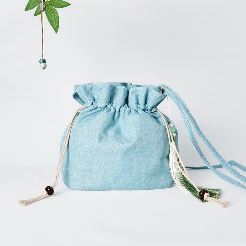Buddha Stones haftowana zielona bambusowa bawełniana lniana torba typu crossbody torba na ramię