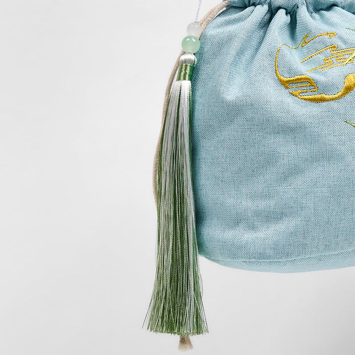 Buddha Stones haftowana zielona bambusowa bawełniana lniana torba typu crossbody torba na ramię