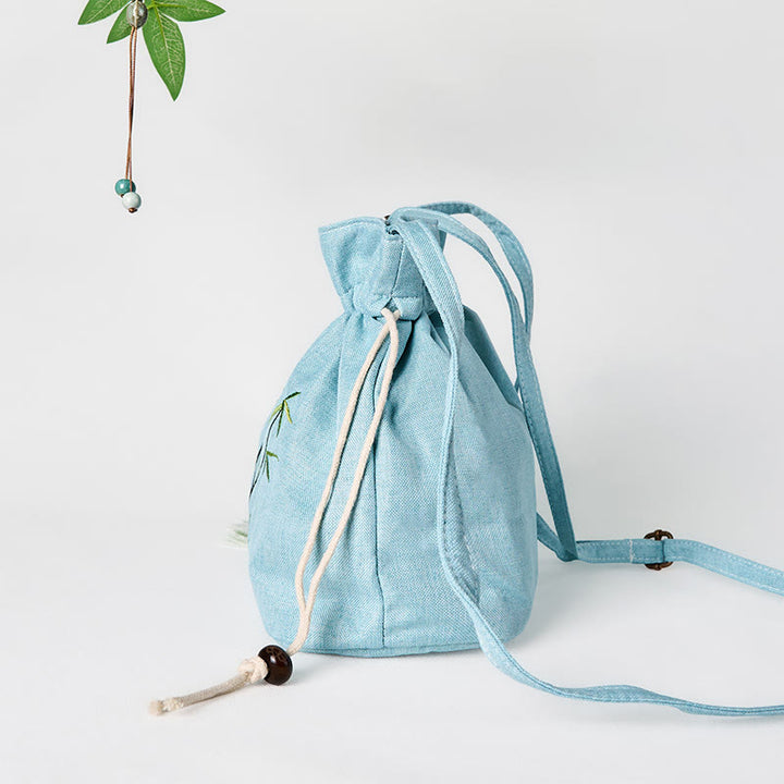 Buddha Stones haftowana zielona bambusowa bawełniana lniana torba typu crossbody torba na ramię