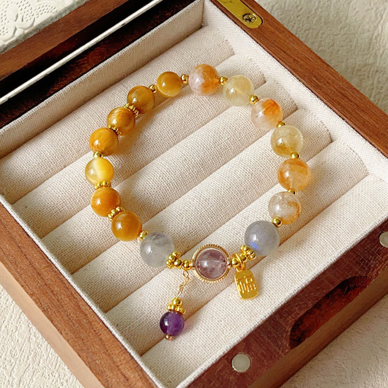 Bransoletka z Buddha Stones Naturalny Cytryn Tygrysie Oko Fu Charakter Dobrobytu
