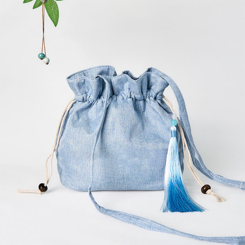 Buddha Stones haftowane jasnoniebieskie wróżki jelenie pomyślne chmury bawełniana lniana torba typu crossbody torba na ramię