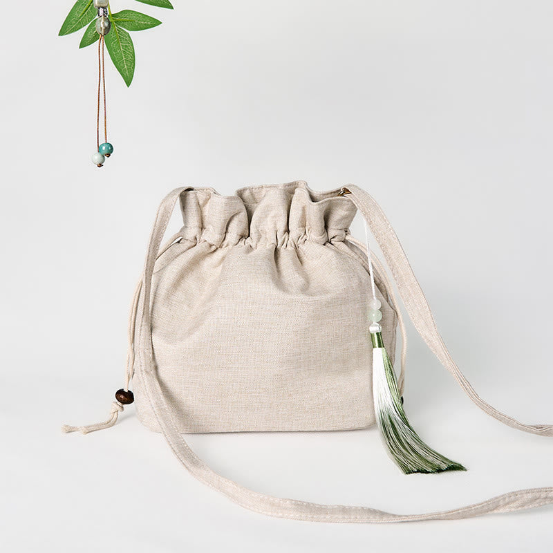 Buddha Stones haftowana beżowa orchidea trawa bawełniana lniana torba typu crossbody torba na ramię