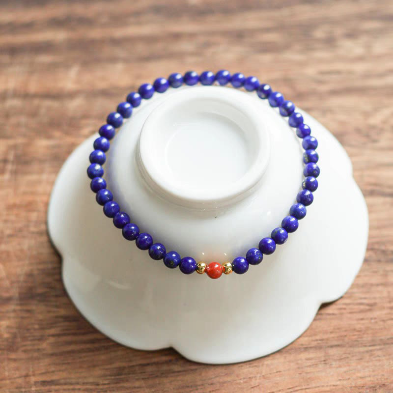 Bransoletka z Buddha Stones, małych lazurytów, lapis lazuli, cynobru, ultracienkich koralików - image 0