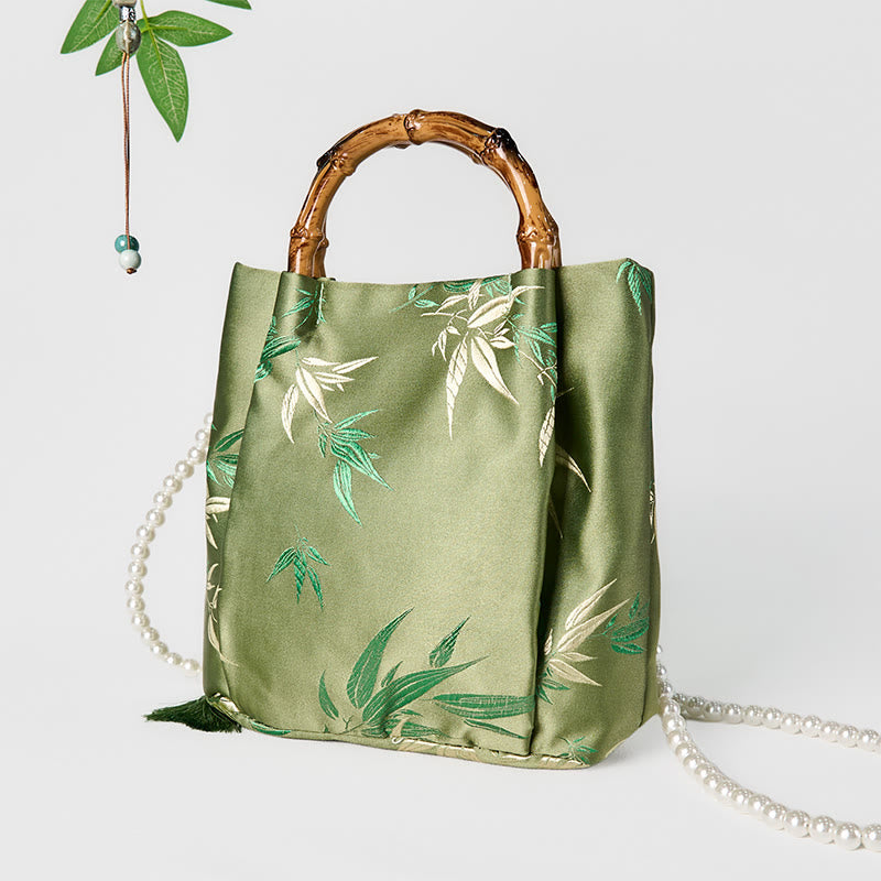 Kamienie Buddha Stones Bambusowy Uchwyt Perła Torba Crossbody Torebka Wisząca