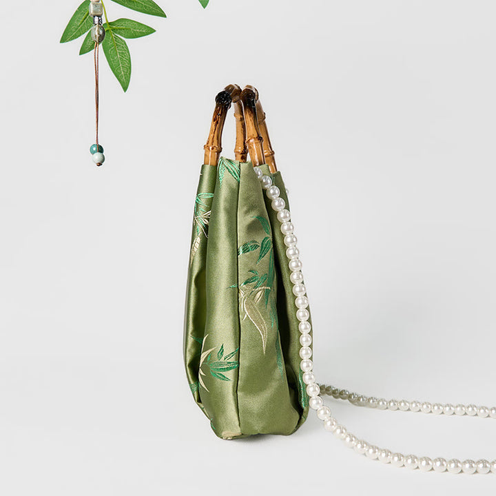 Kamienie Buddha Stones Bambusowy Uchwyt Perła Torba Crossbody Torebka Wisząca
