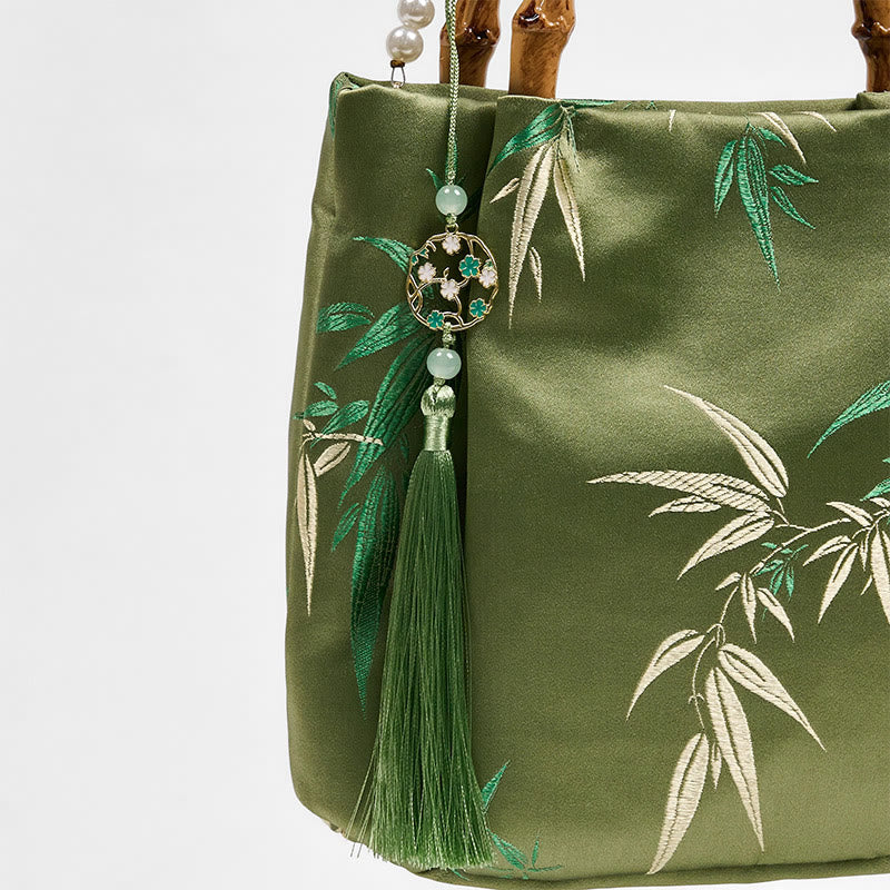 Kamienie Buddha Stones Bambusowy Uchwyt Perła Torba Crossbody Torebka Wisząca