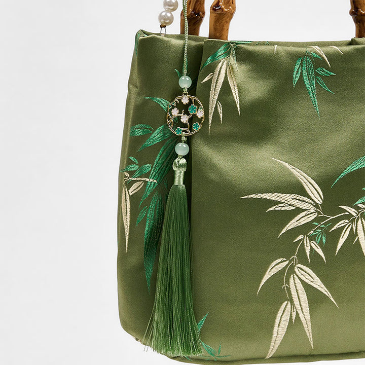 Kamienie Buddha Stones Bambusowy Uchwyt Perła Torba Crossbody Torebka Wisząca
