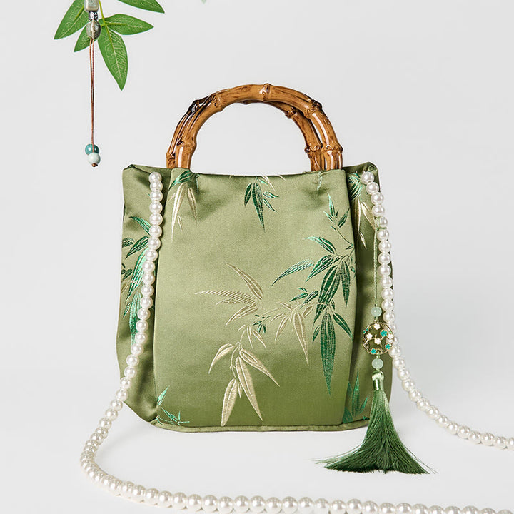 Kamienie Buddha Stones Bambusowy Uchwyt Perła Torba Crossbody Torebka Wisząca