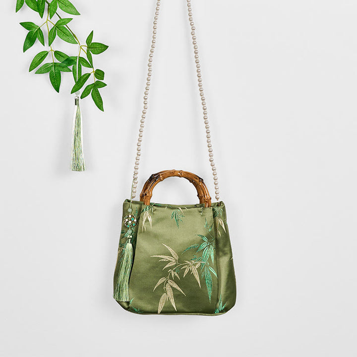 Kamienie Buddha Stones Bambusowy Uchwyt Perła Torba Crossbody Torebka Wisząca