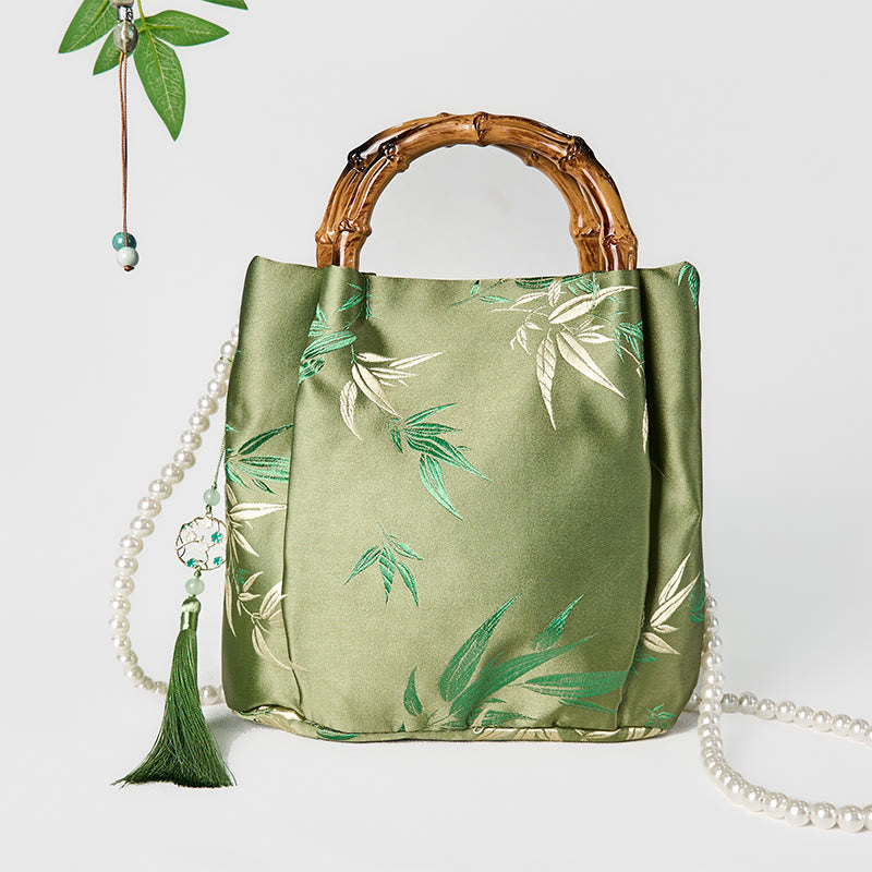 Kamienie Buddha Stones Bambusowy Uchwyt Perła Torba Crossbody Torebka Wisząca