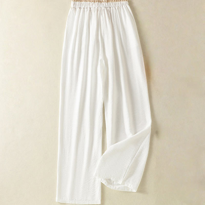 Buddha Stones Vintage Casual Pure Color Ściągacz Spodnie do Kostki Damskie Bawełniane Lniane Z Kieszeniami - image 1
