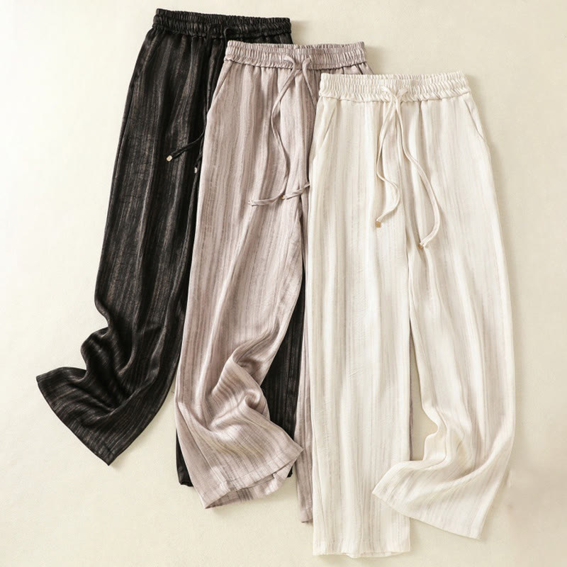 Buddha Stones Artystyczne Swobodne Pionowe Linie Wzór Ściągacz Do Kostki Spodnie Damskie Z Kieszeniami - image 23