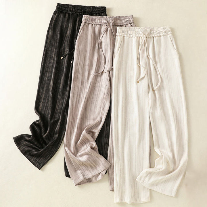 Buddha Stones Artystyczne Swobodne Pionowe Linie Wzór Ściągacz Do Kostki Spodnie Damskie Z Kieszeniami - image 23