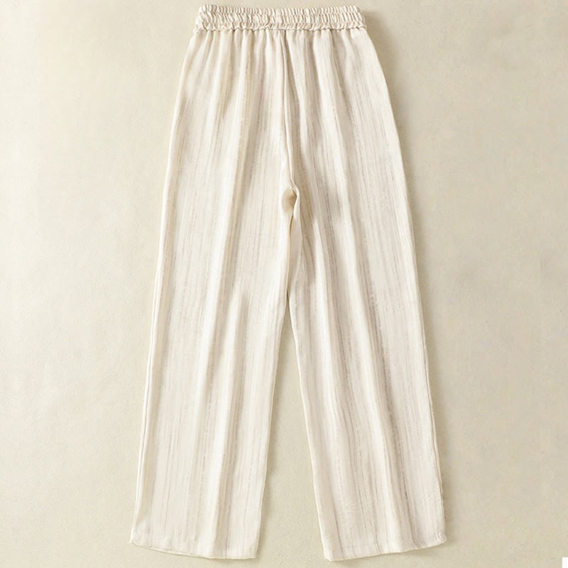 Buddha Stones Artystyczne Swobodne Pionowe Linie Wzór Ściągacz Do Kostki Spodnie Damskie Z Kieszeniami - image 1