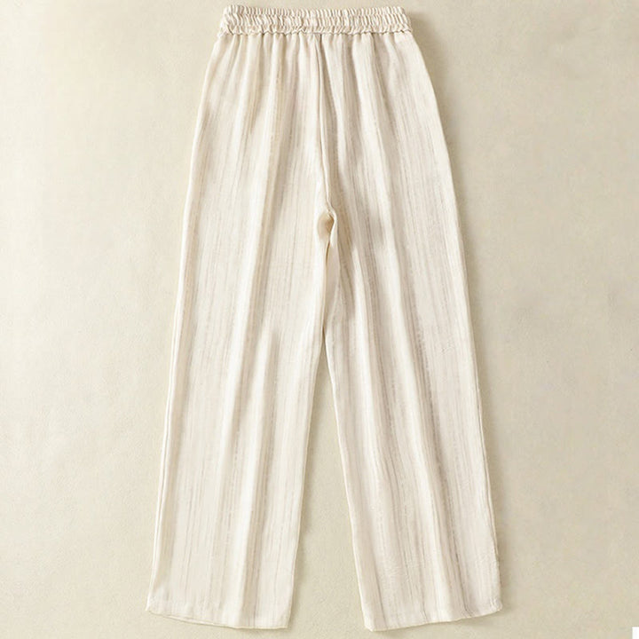 Buddha Stones Artystyczne Swobodne Pionowe Linie Wzór Ściągacz Do Kostki Spodnie Damskie Z Kieszeniami - image 1