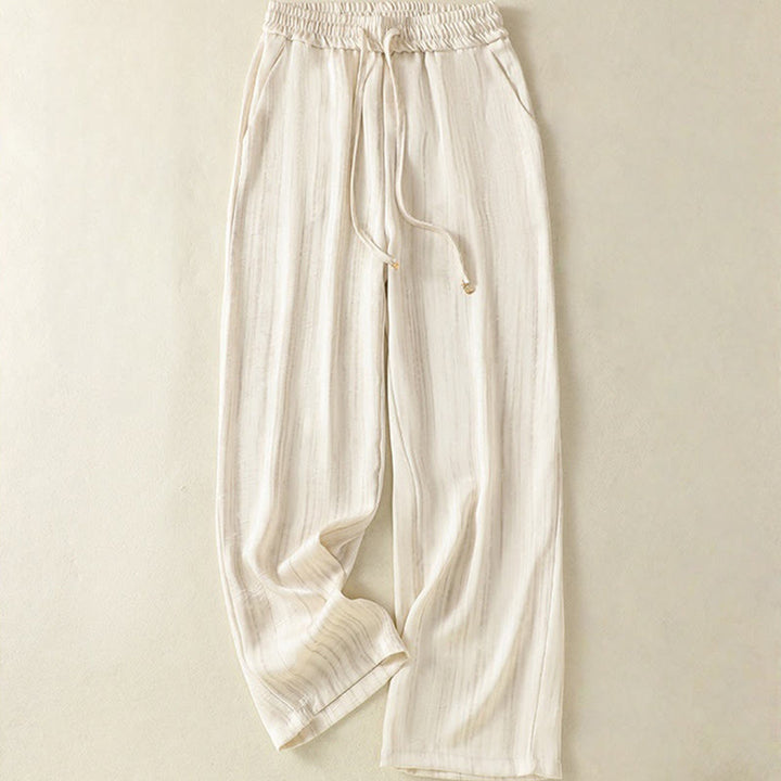 Buddha Stones Artystyczne Swobodne Pionowe Linie Wzór Ściągacz Do Kostki Spodnie Damskie Z Kieszeniami - Beżowy - US8-10，UK/AU12-14，EU40-42 (2XL) - image 0