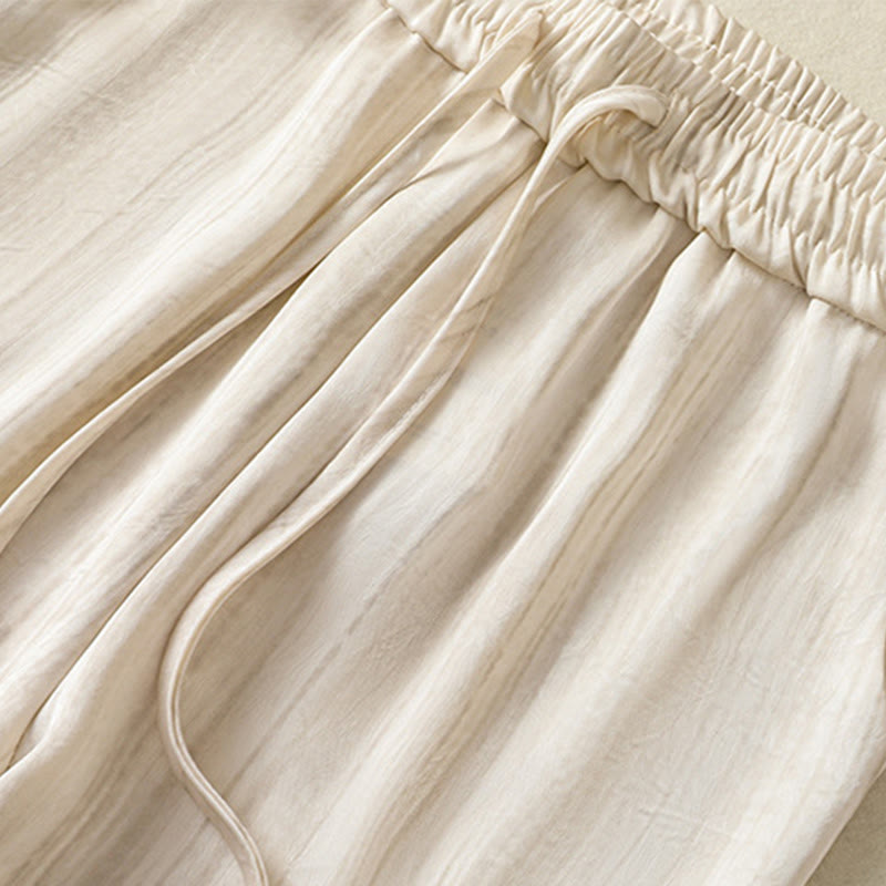 Buddha Stones Artystyczne Swobodne Pionowe Linie Wzór Ściągacz Do Kostki Spodnie Damskie Z Kieszeniami - image 4