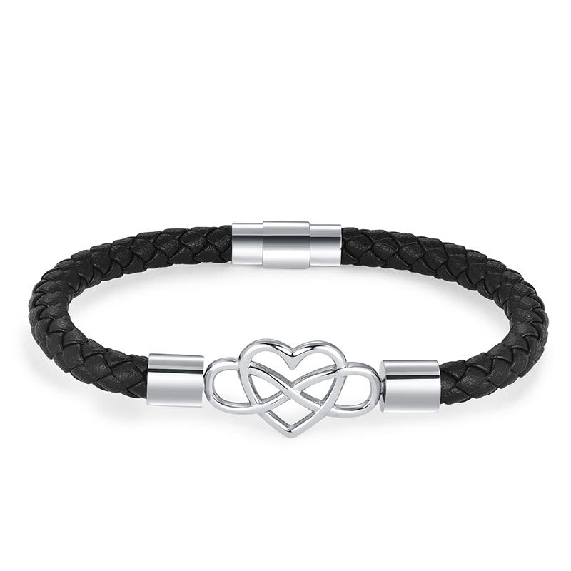 Buddha Stones Bransoleta Endless Knot Heart Leather Titanium Steel Strength Buckle
