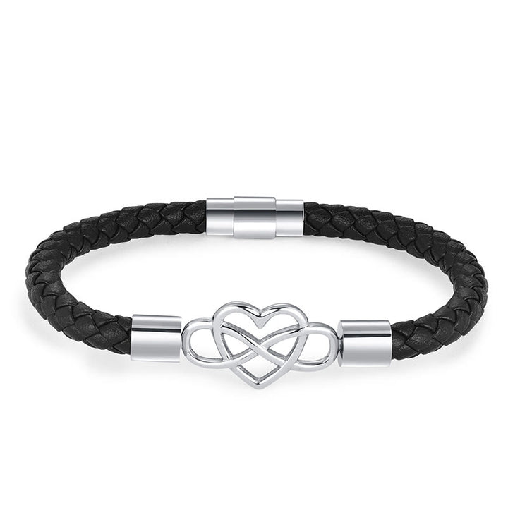Buddha Stones Bransoleta Endless Knot Heart Leather Titanium Steel Strength Buckle