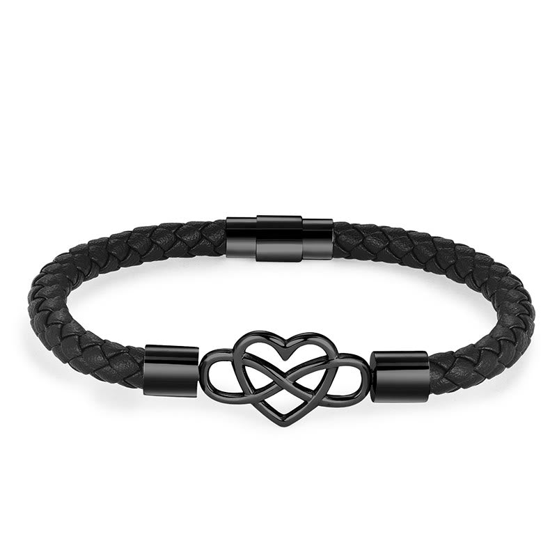Buddha Stones Bransoleta Endless Knot Heart Leather Titanium Steel Strength Buckle